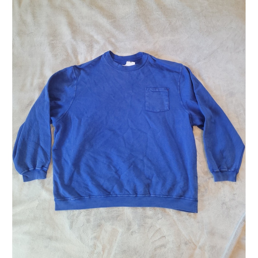 Champion Mens 2XL Royal Blue Mineral Dye Pocket Crewneck Sweatshirt Cozy Warm